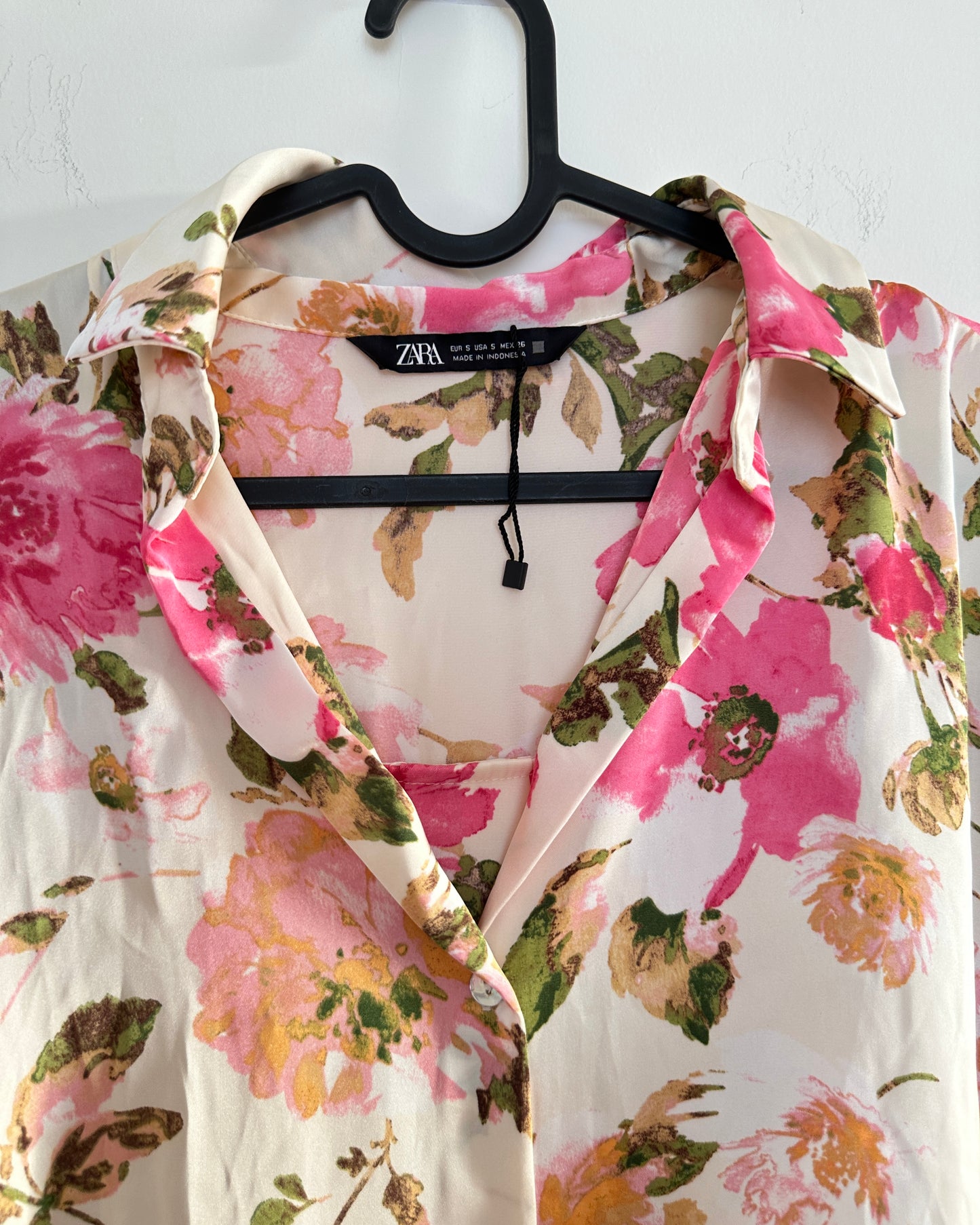 Satin floral print oversized shirt
