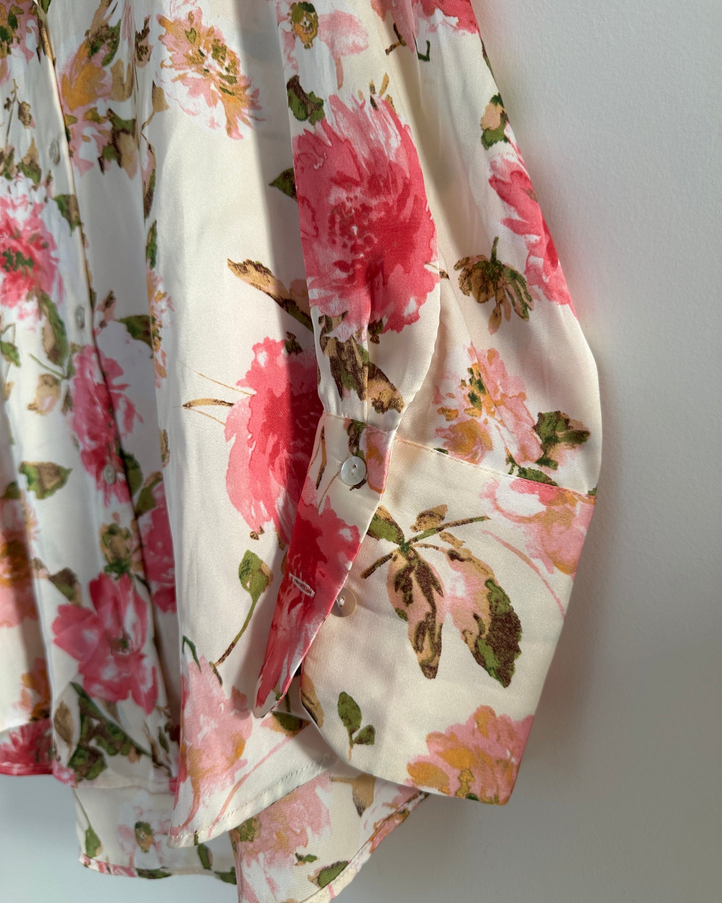 Satin floral print oversized shirt