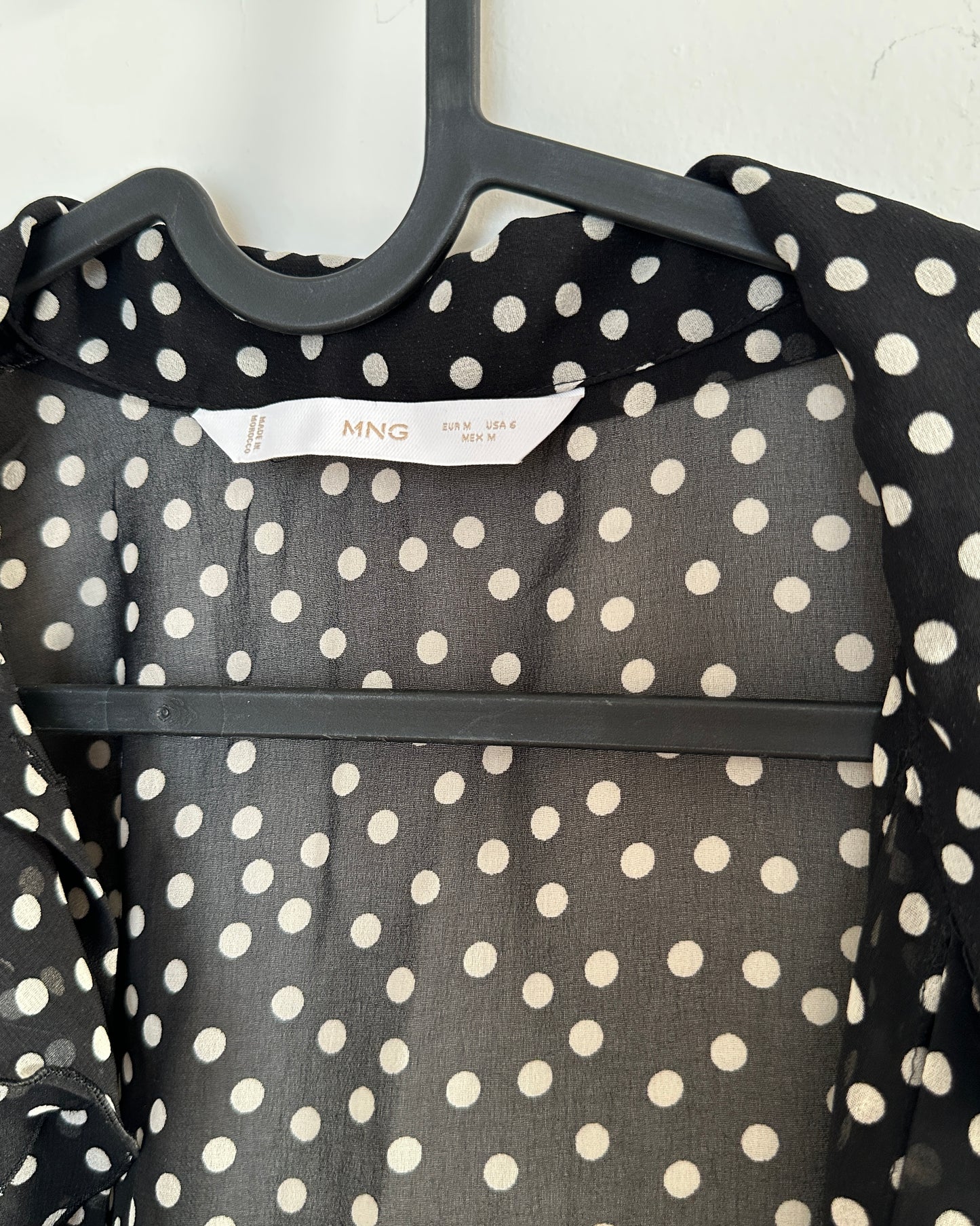 Black and white sheer polka dot shirt