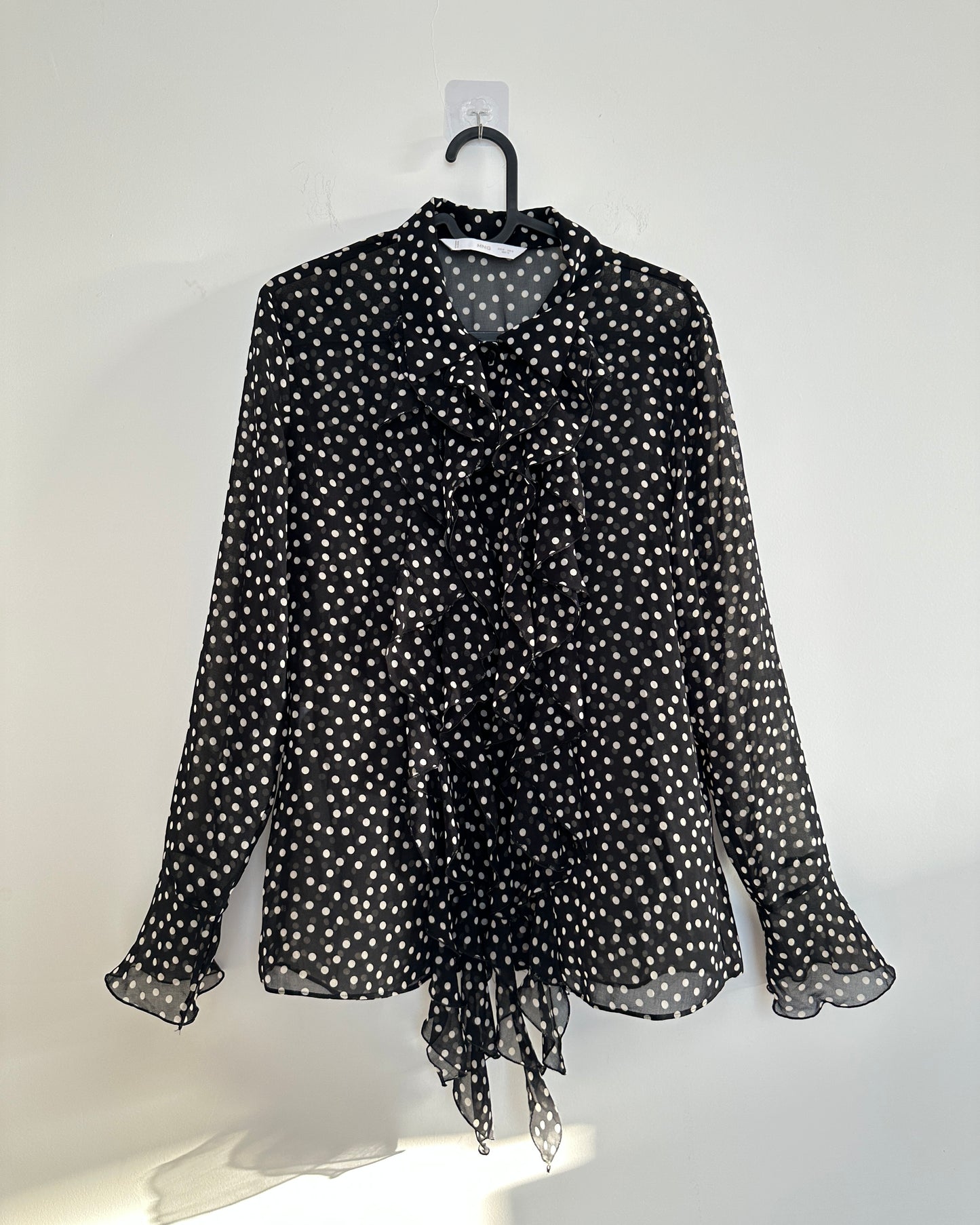 Black and white sheer polka dot shirt