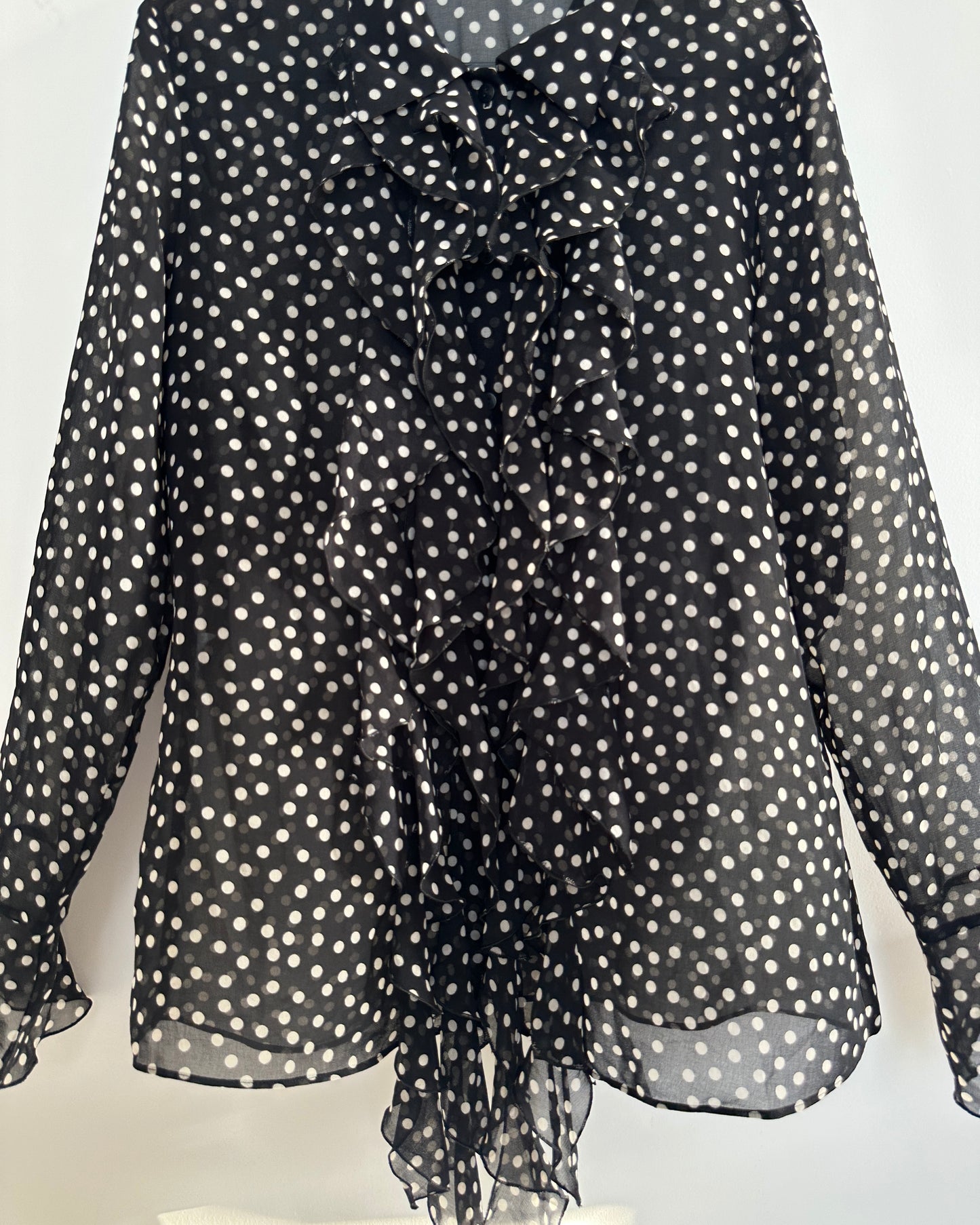Black and white sheer polka dot shirt