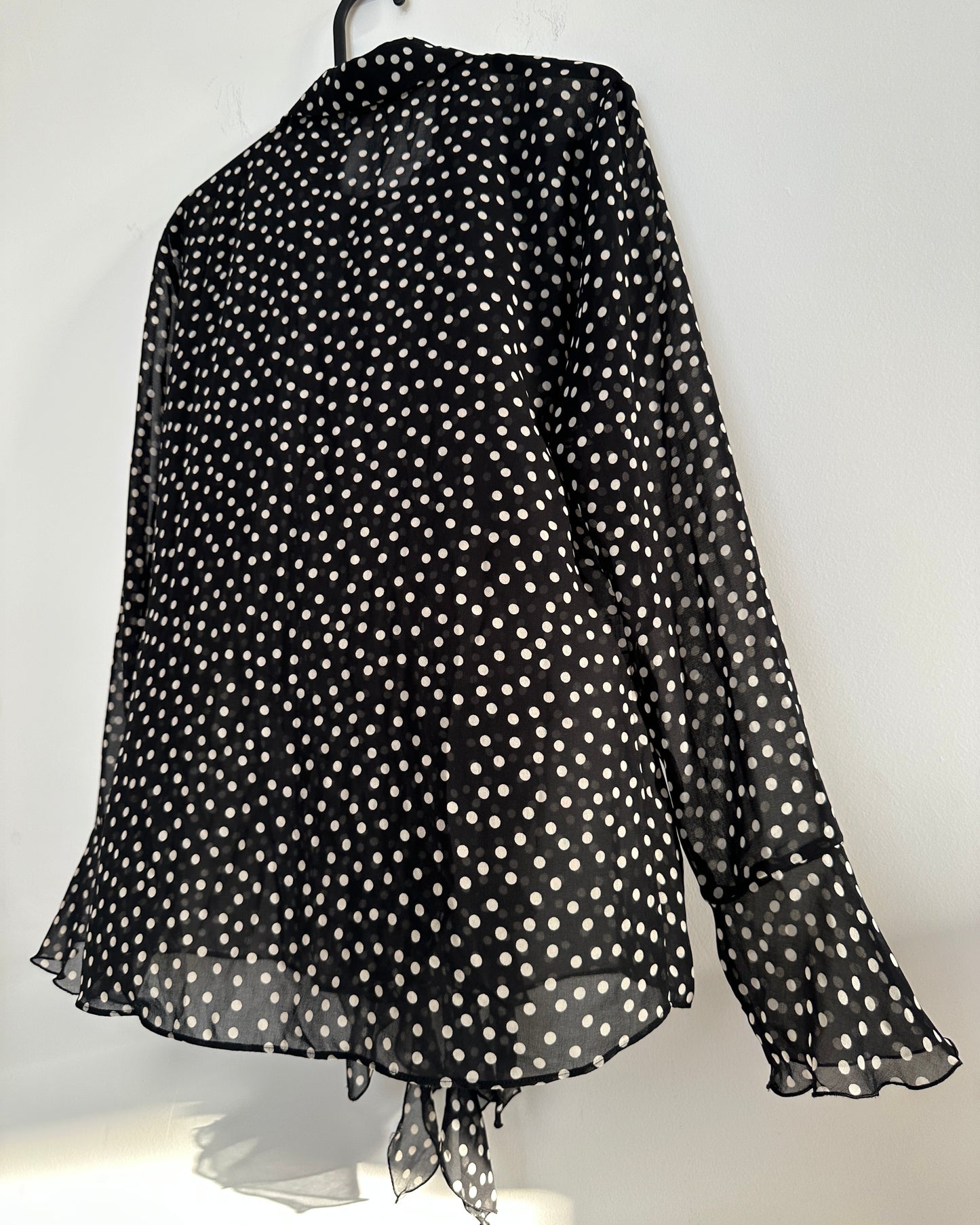 Black and white sheer polka dot shirt