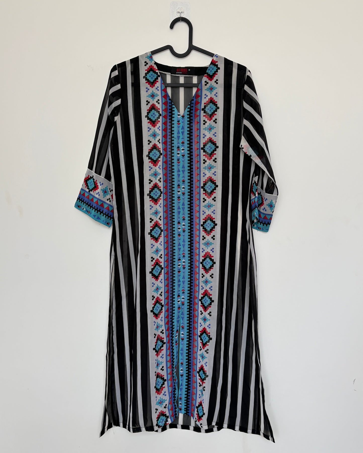 Sheer geometric print black kurta