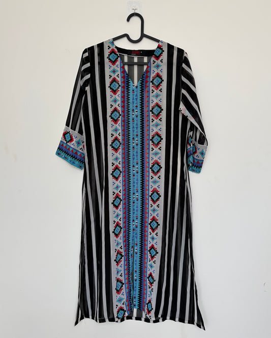 Sheer geometric print black kurta