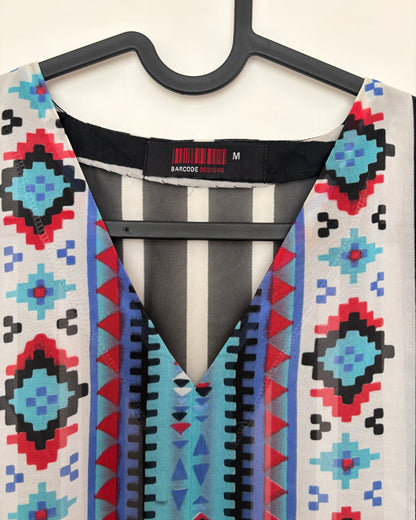 Sheer geometric print black kurta