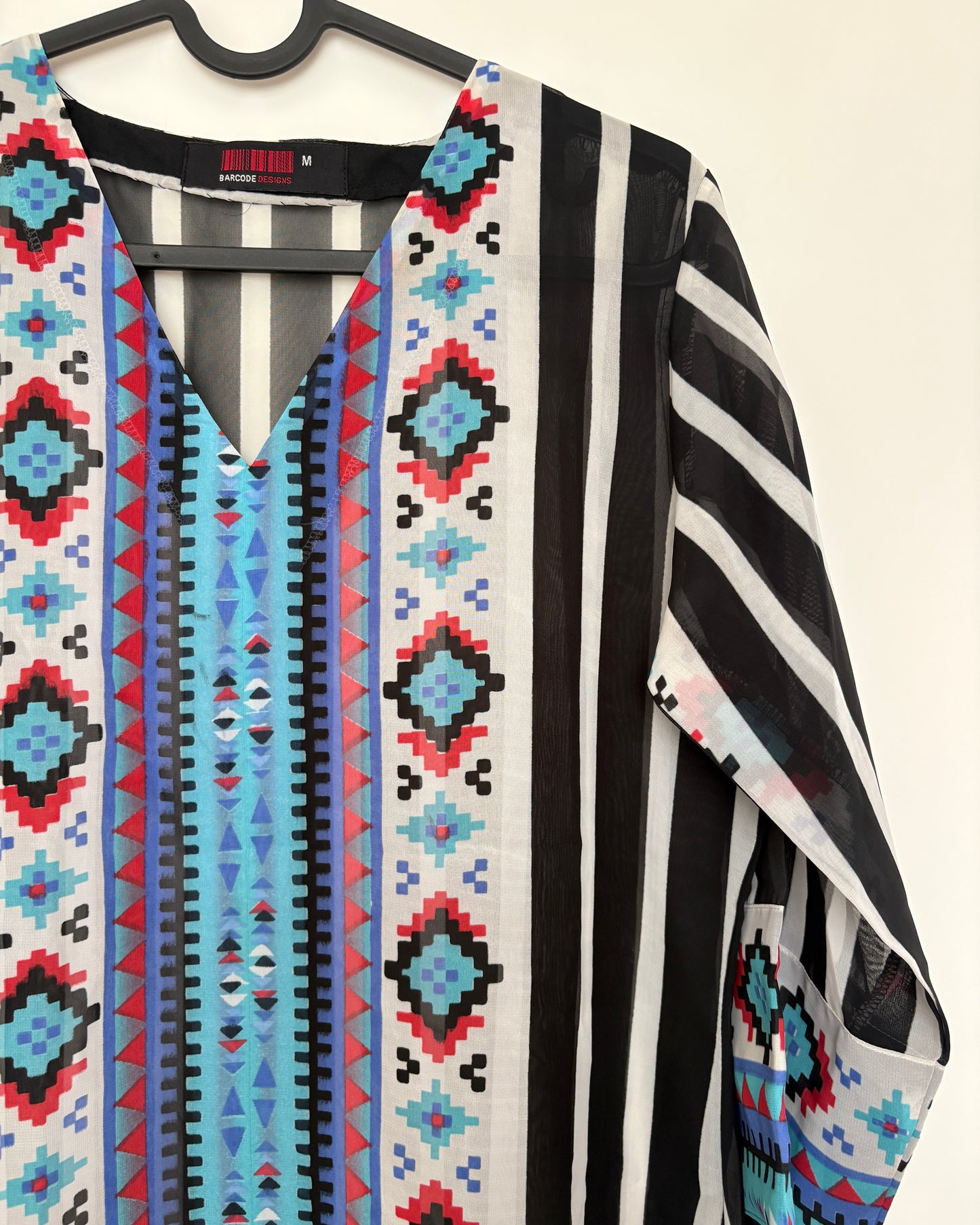 Sheer geometric print black kurta