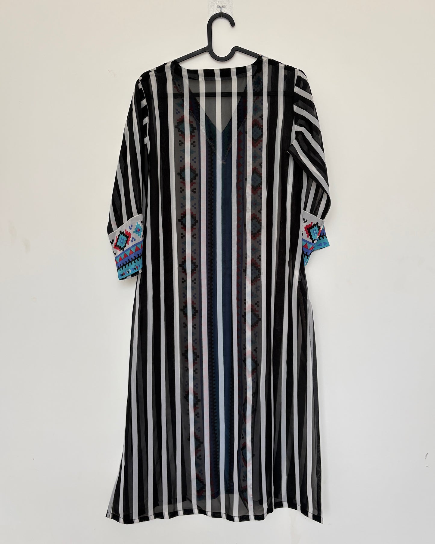 Sheer geometric print black kurta