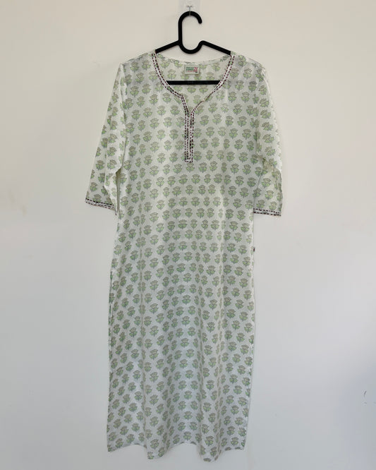 White cotton printed kurta set (2 pcs)