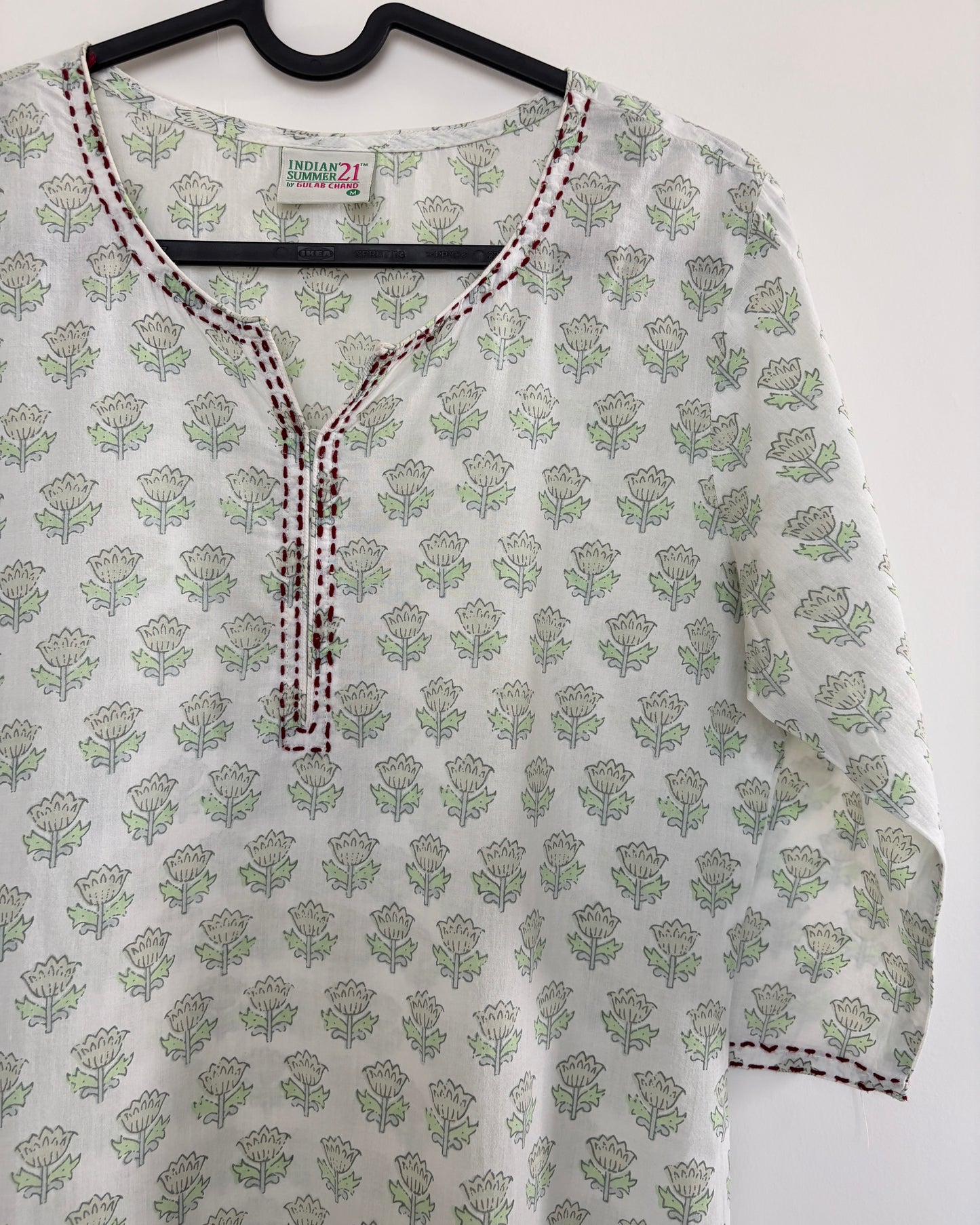 White cotton printed kurta set (2 pcs)