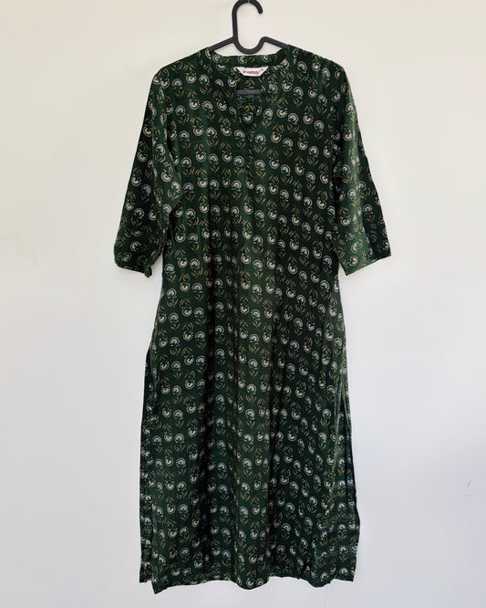 Printed dark green kurta