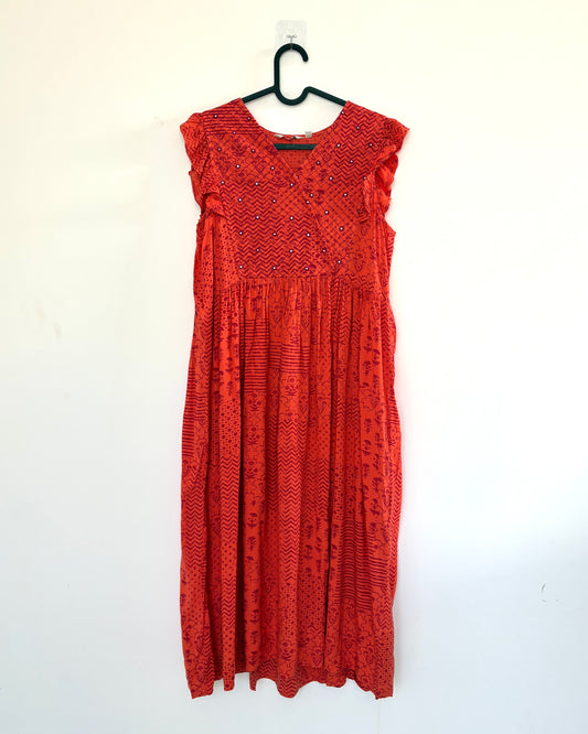 Orange kurta with embroidreed yoke