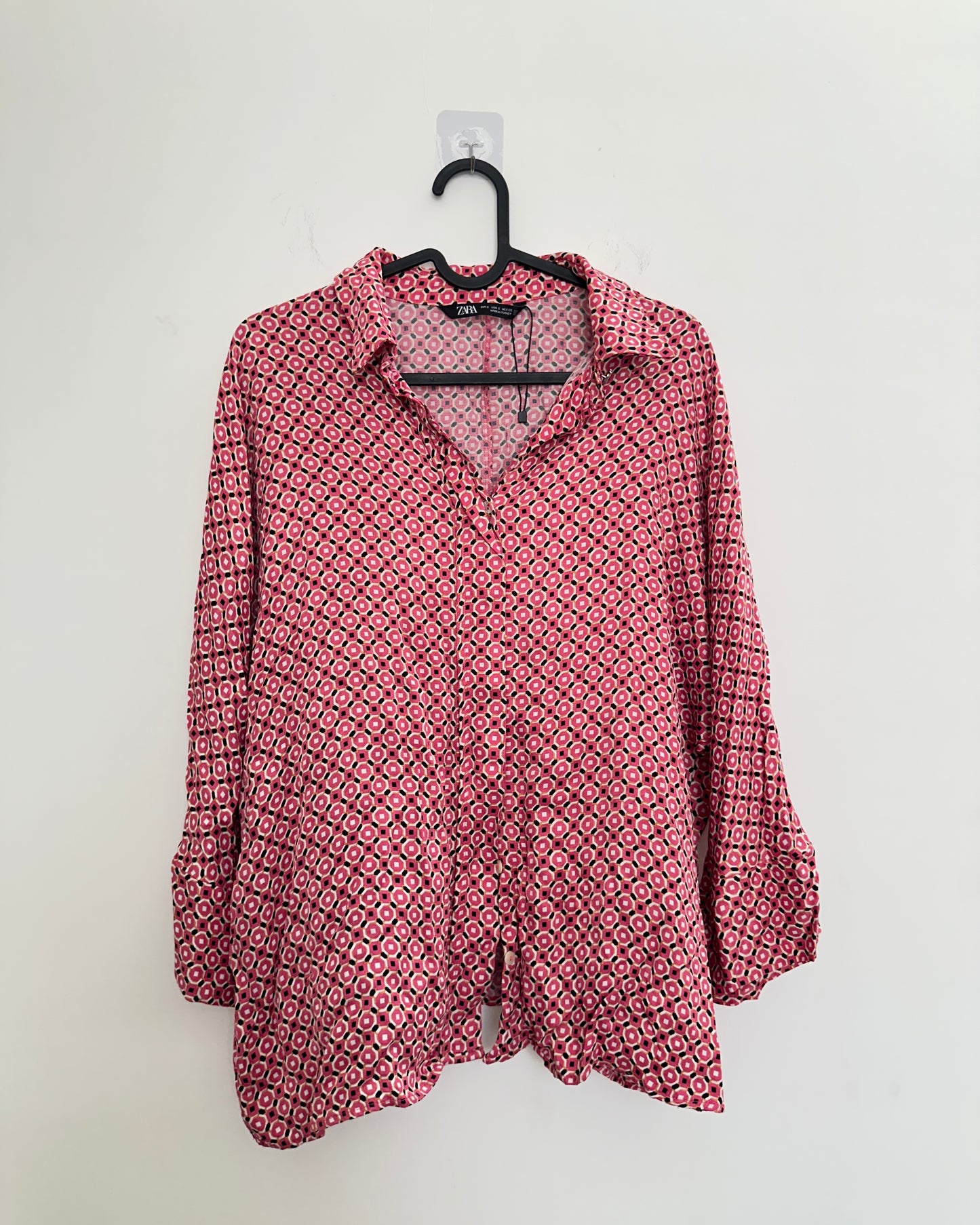 Pink satin geometric design oversized shirt