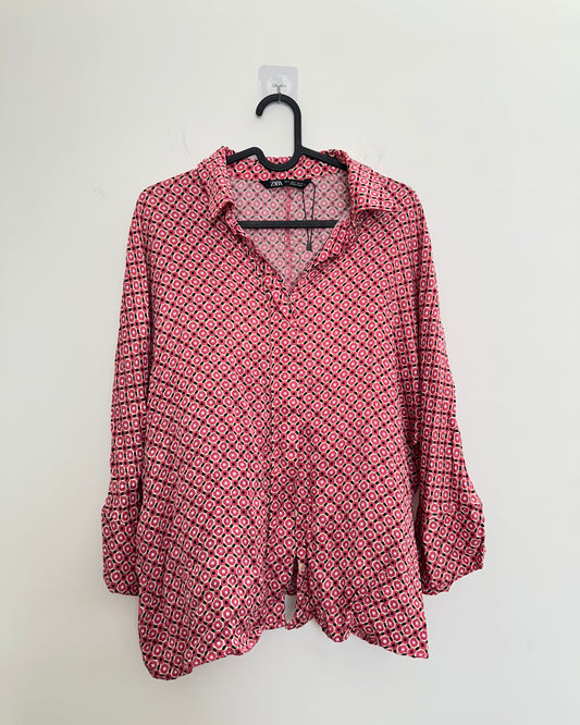 Pink satin geometric design oversized shirt