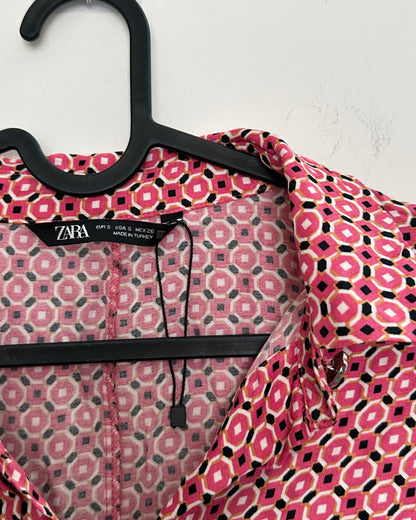 Pink satin geometric design oversized shirt