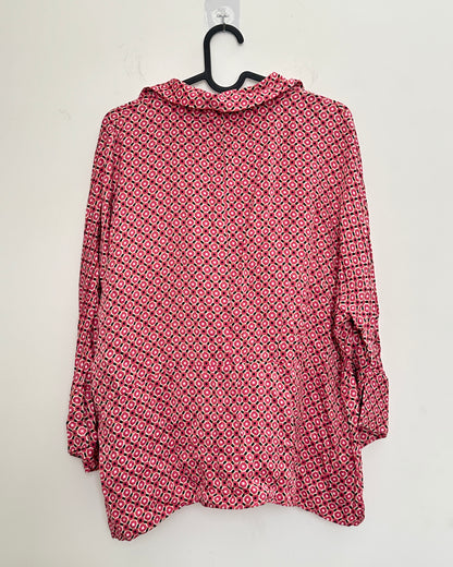 Pink satin geometric design oversized shirt
