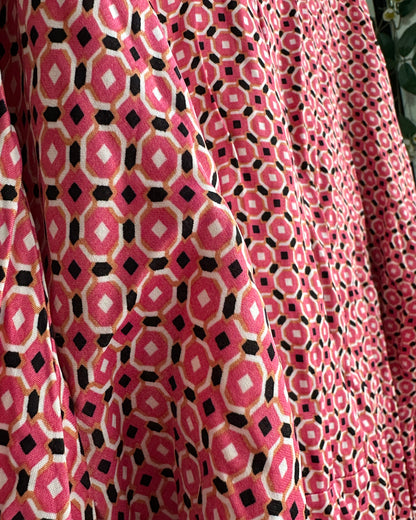Pink satin geometric design oversized shirt