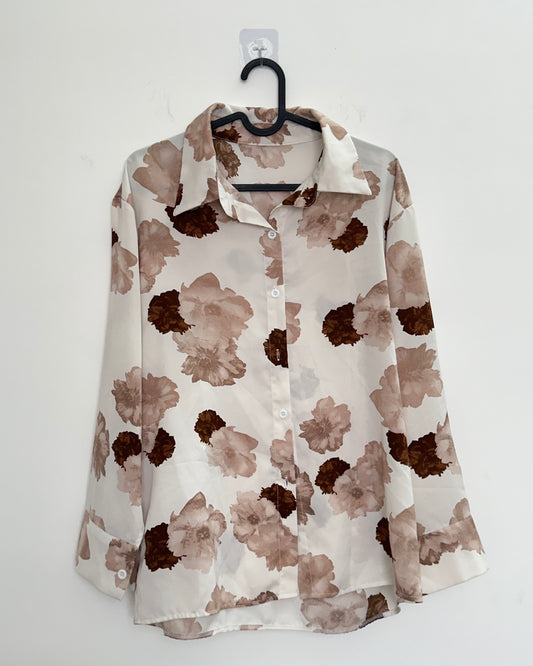 White and brown floral shirt