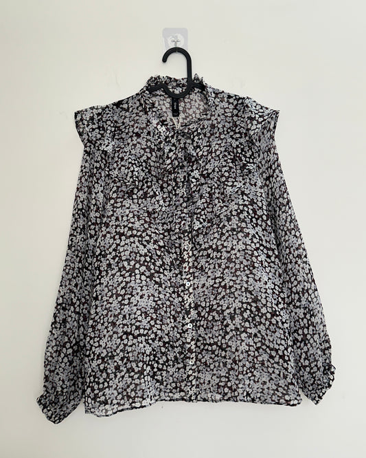 Black floral blouse with ruffles