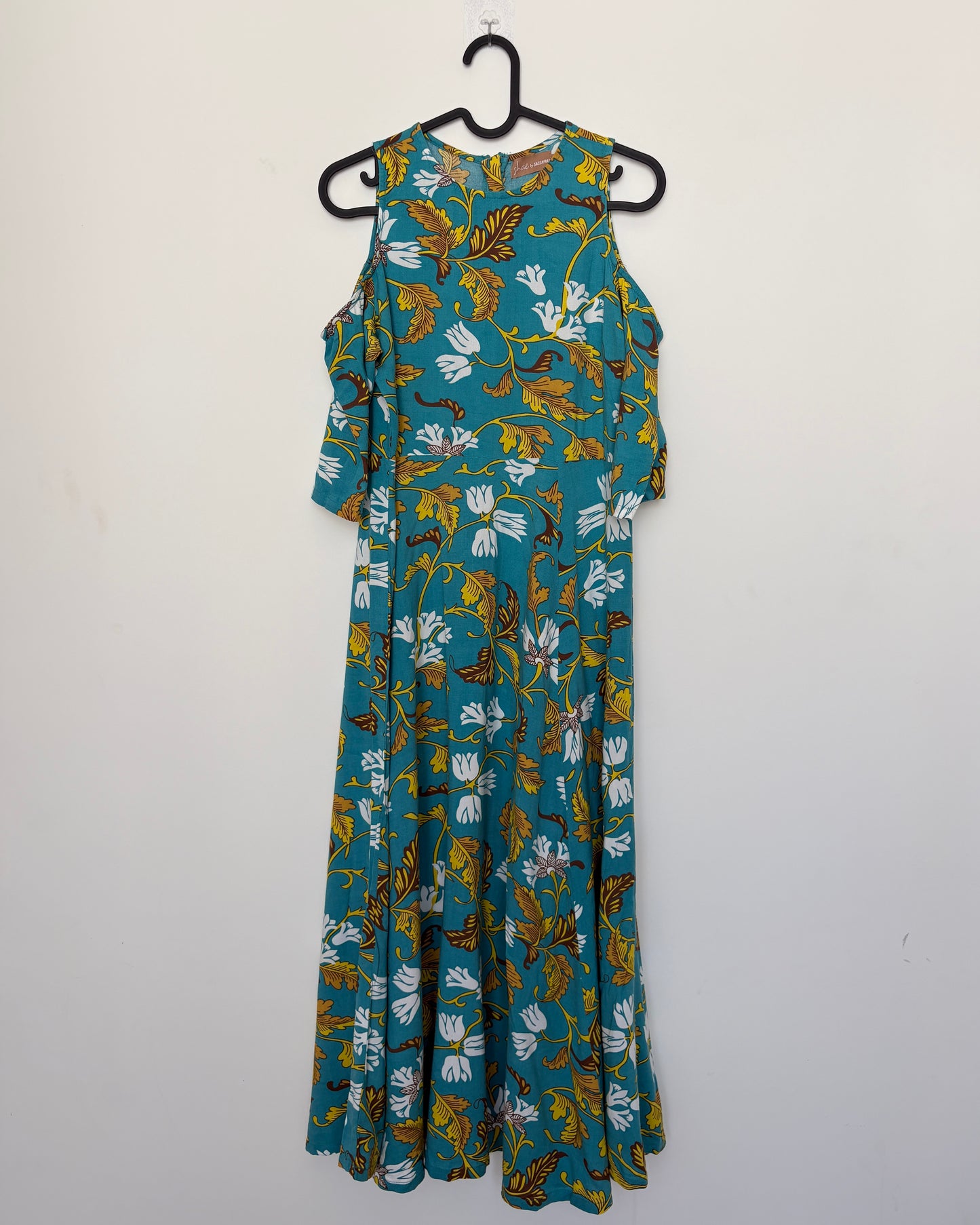 Blue kurta with yellow botanical print