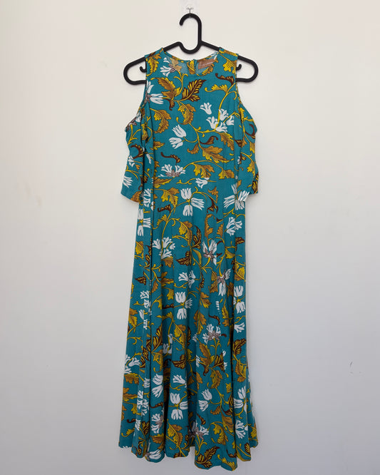 Blue kurta with yellow botanical print