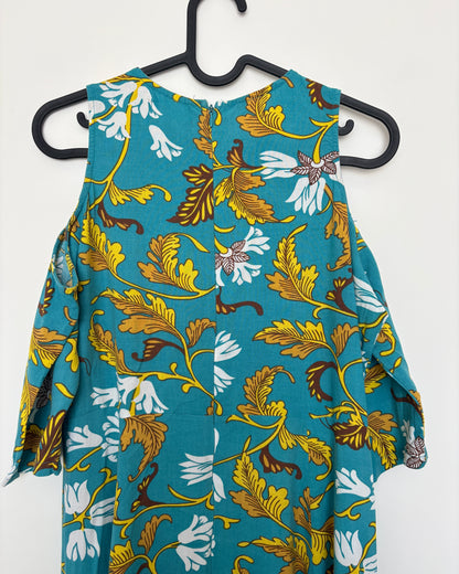 Blue kurta with yellow botanical print