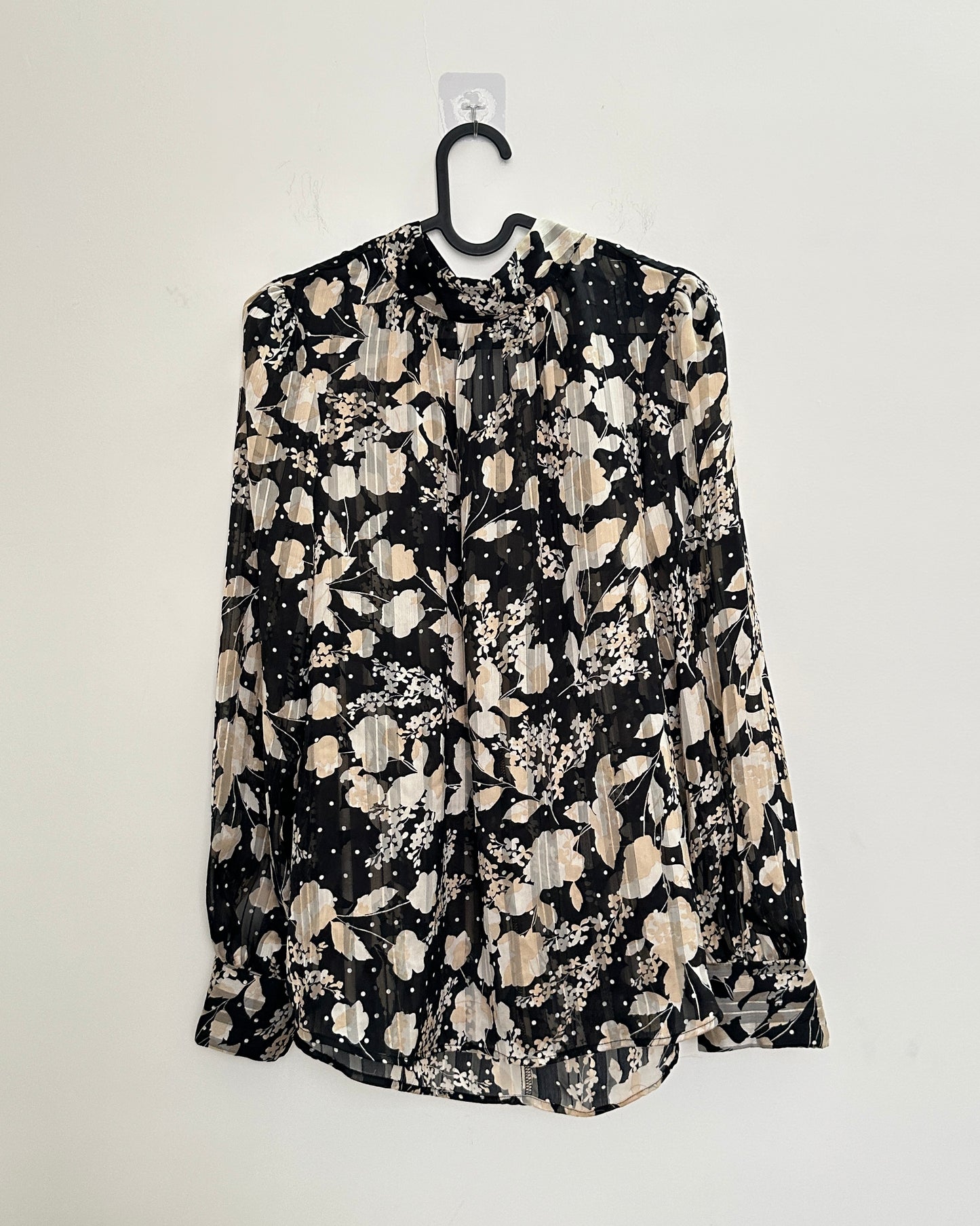 Black and beige floral high neck floral blouse