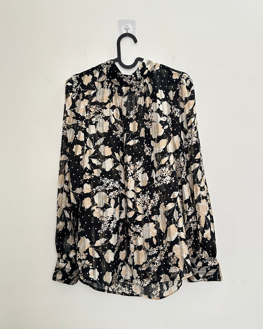 Black and beige floral high neck floral blouse