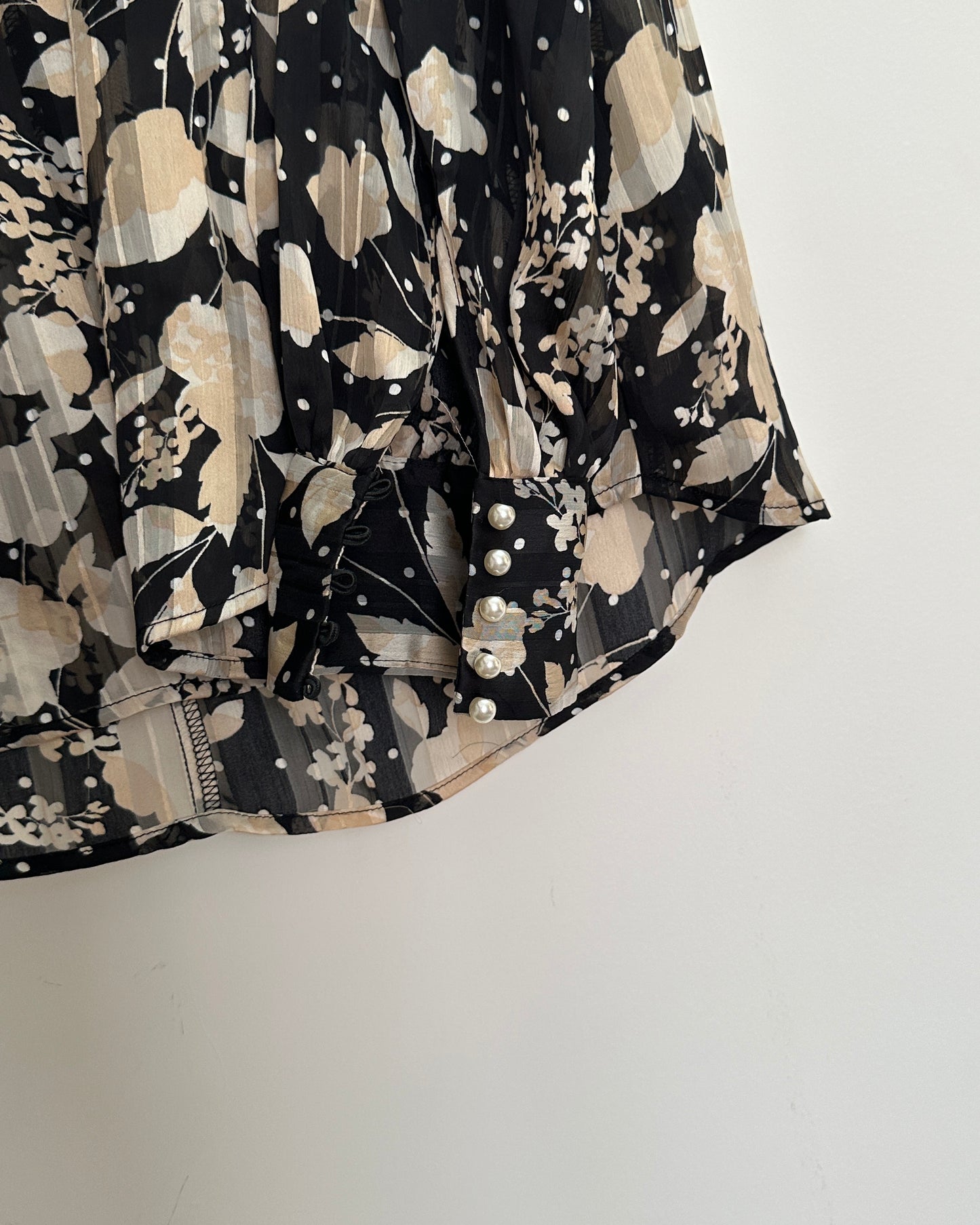 Black and beige floral high neck floral blouse