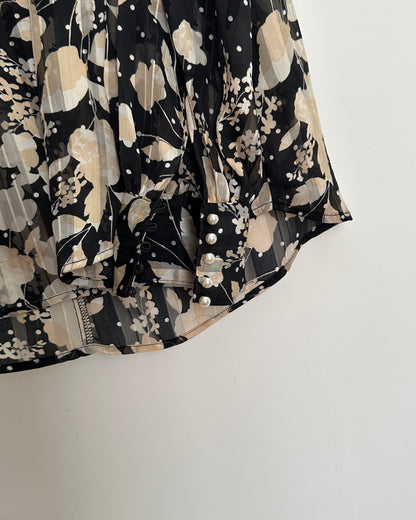 Black and beige floral high neck floral blouse