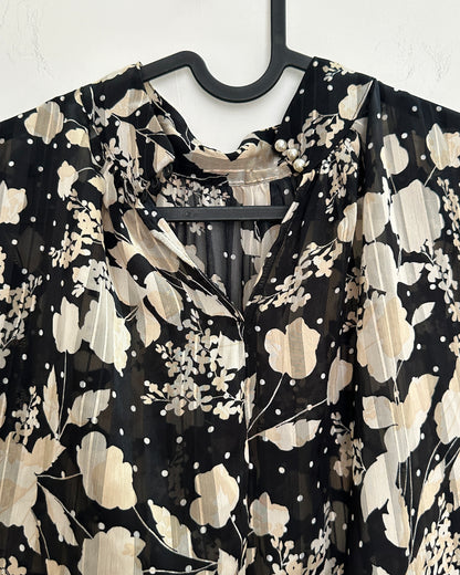 Black and beige floral high neck floral blouse