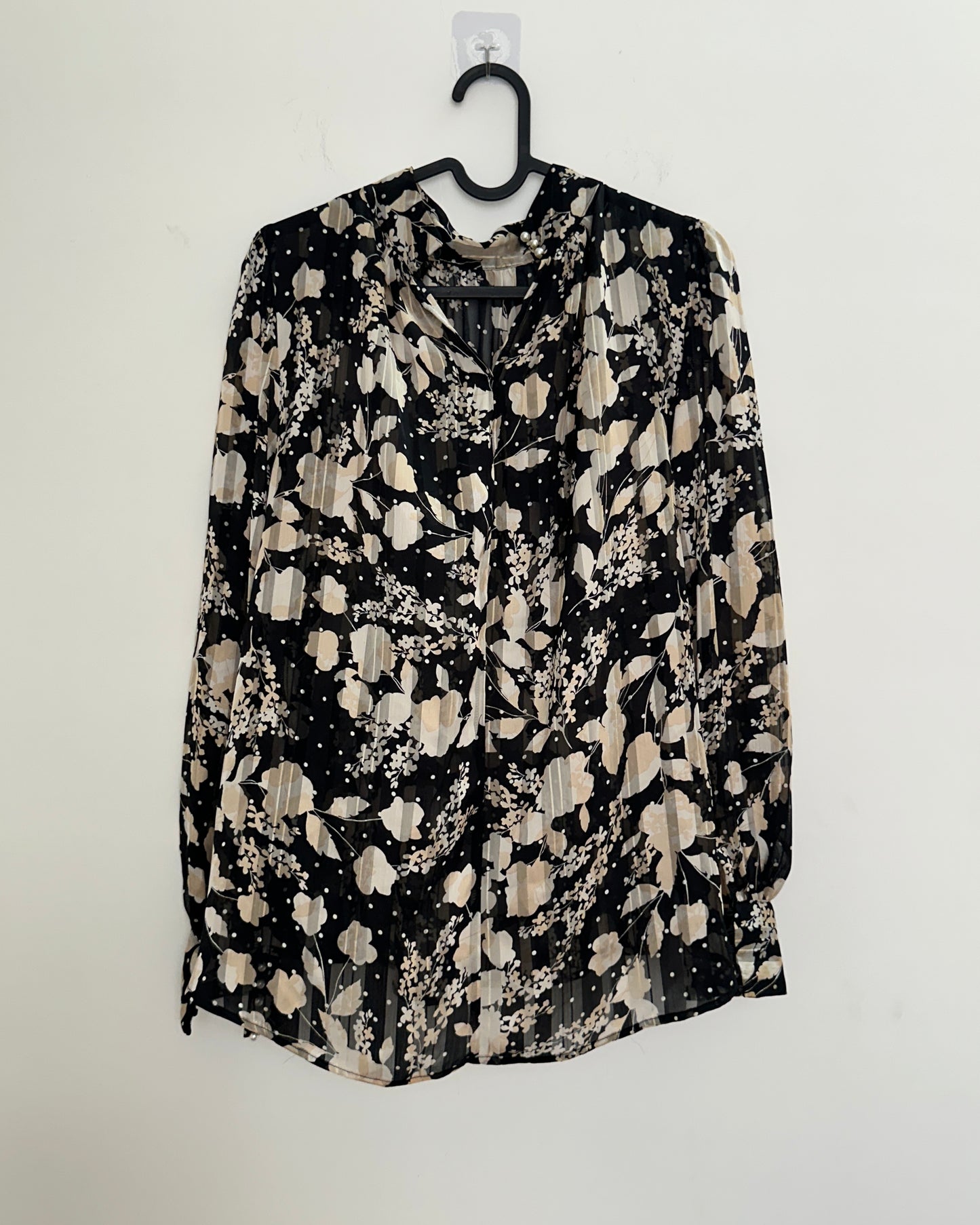 Black and beige floral high neck floral blouse