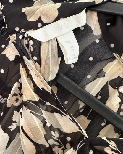 Black and beige floral high neck floral blouse