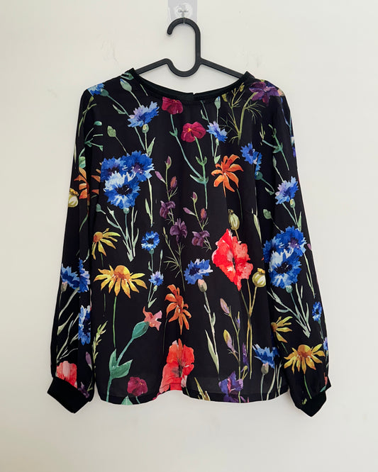 Black multicolor floral top