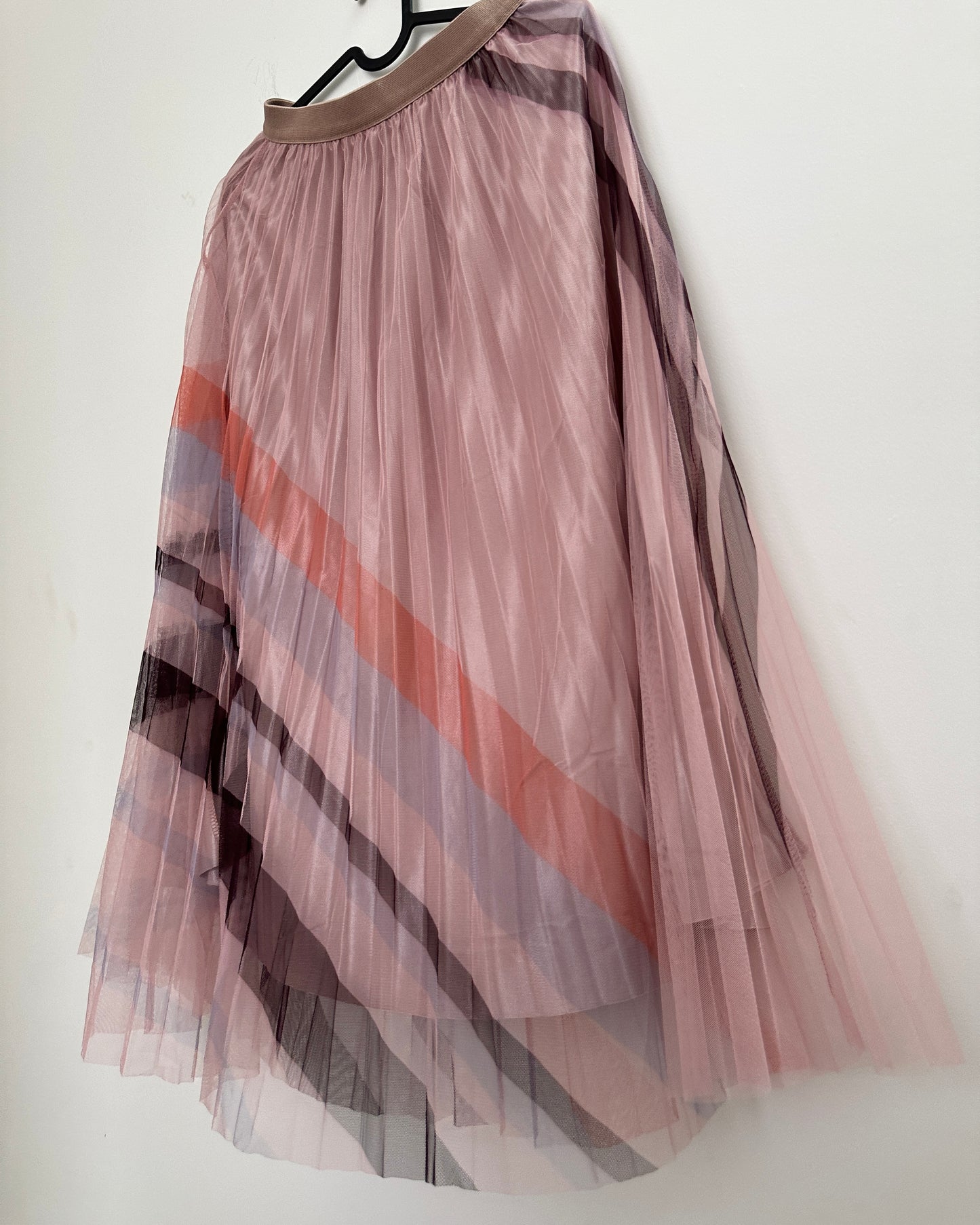 Pink satin and net pleated skirt