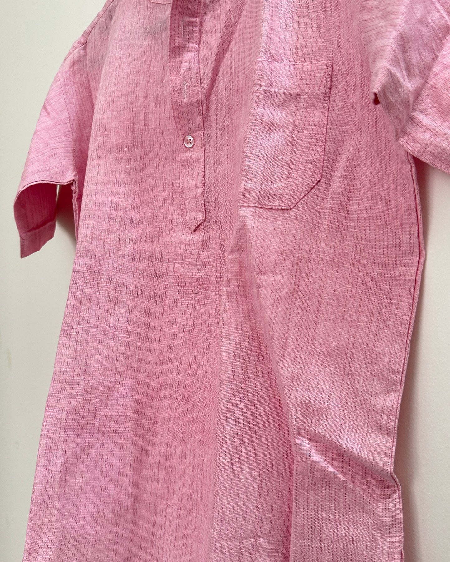 Baby pink cotton shirt with mandarin collar and chest pocket