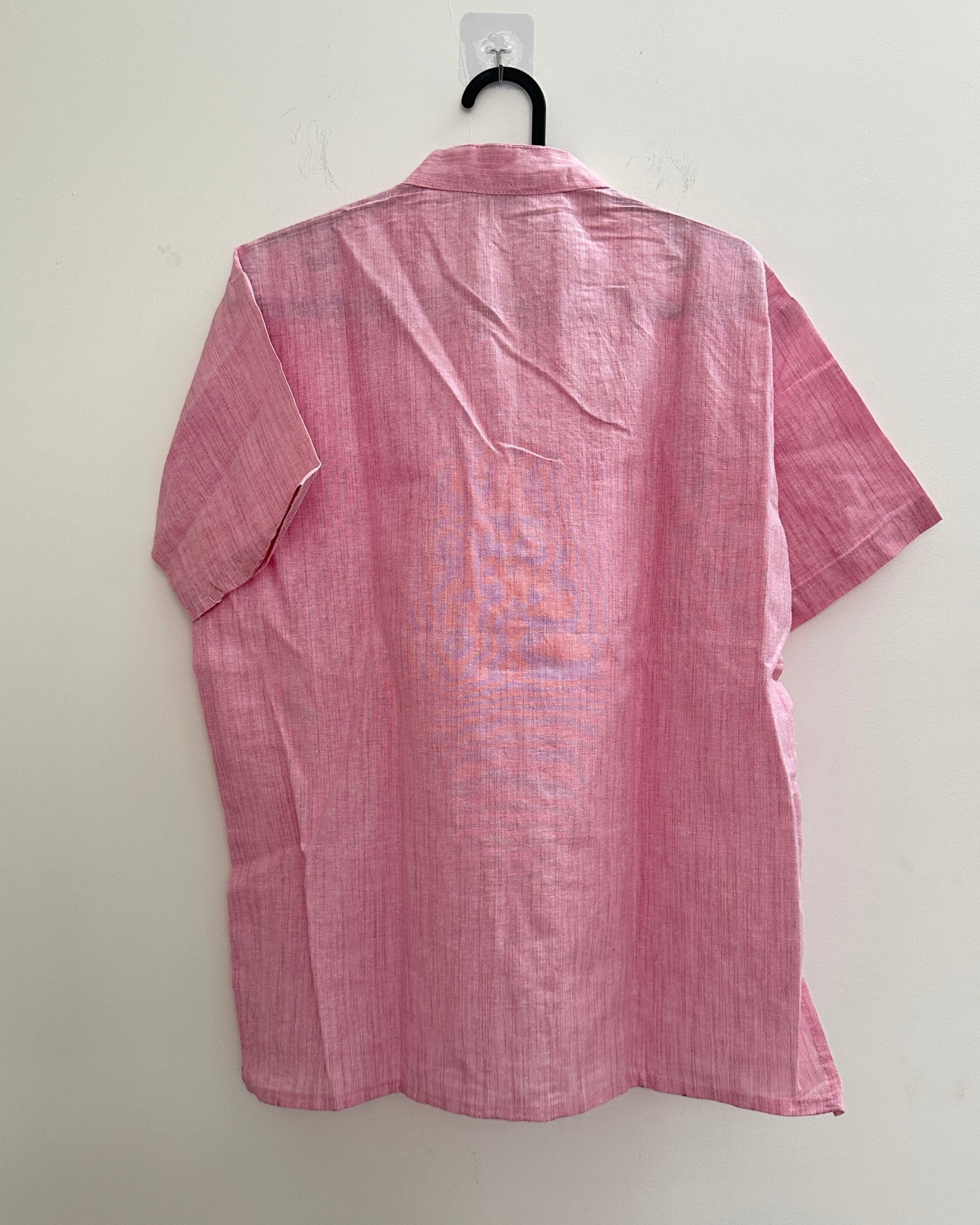 Baby pink cotton shirt with mandarin collar and chest pocket