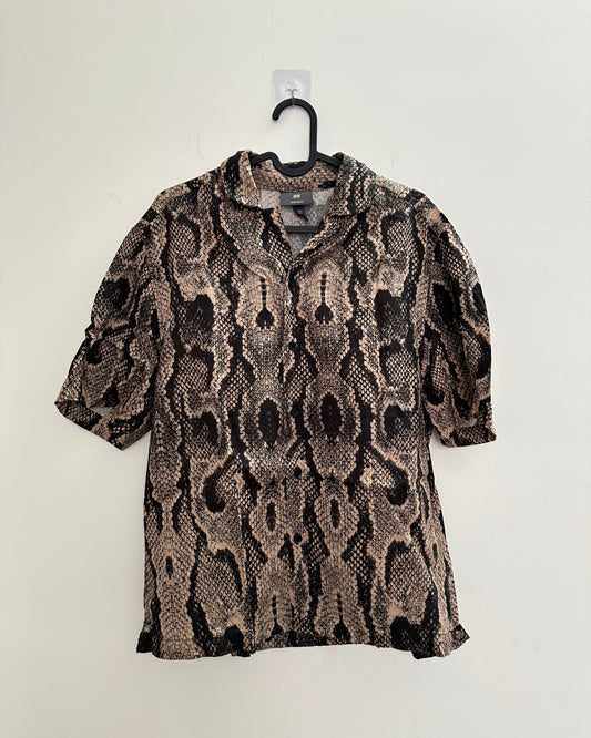 Black and beige snakeskin print relaxed shirt