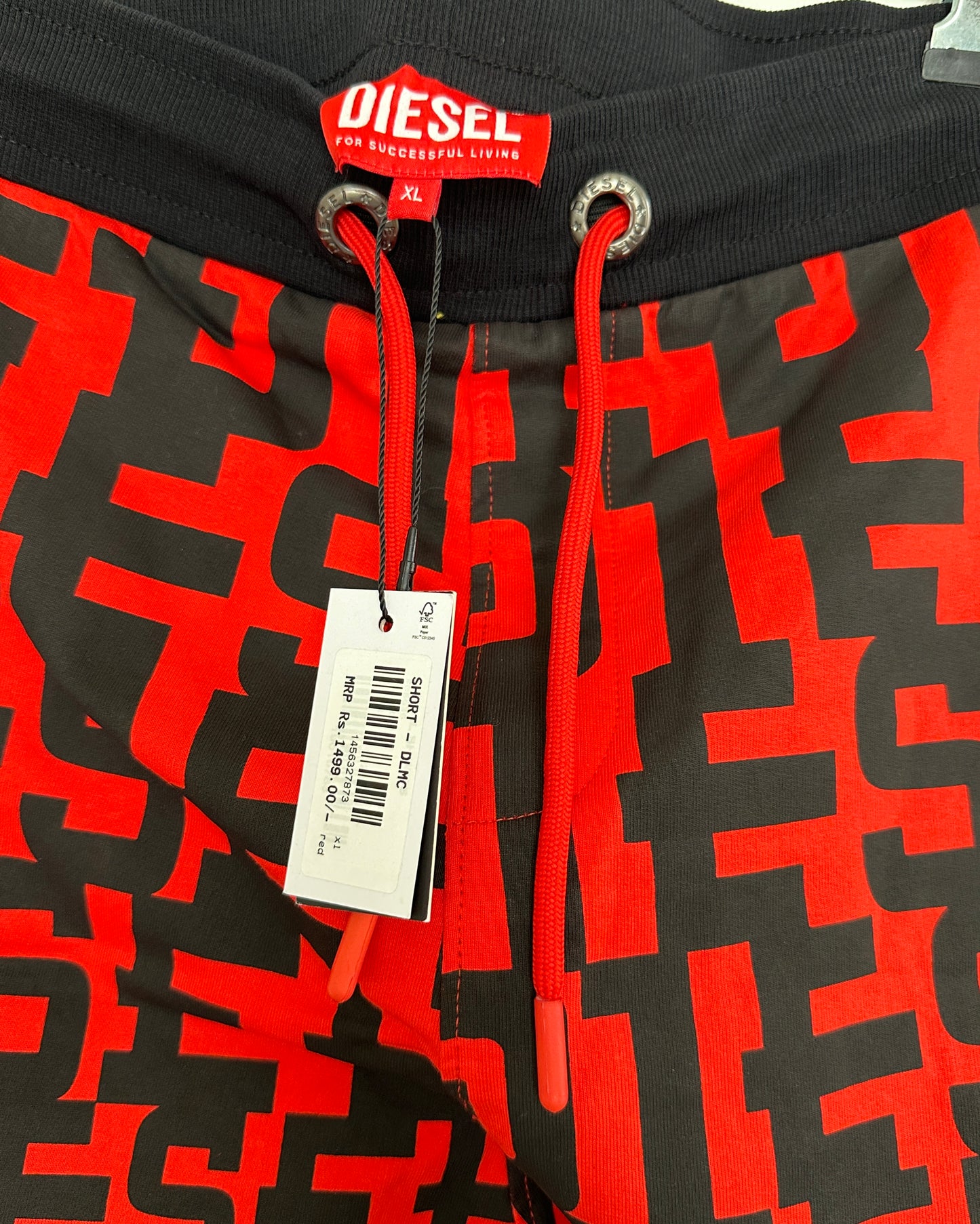 Red and black graphic print men's shorts