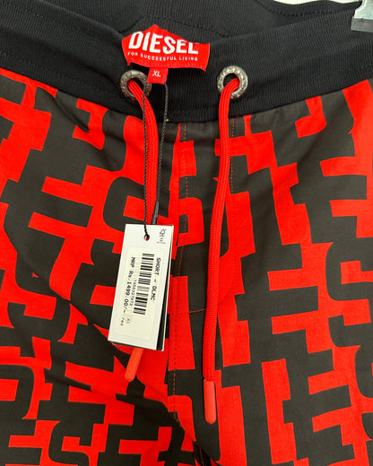 Red and black graphic print men's shorts
