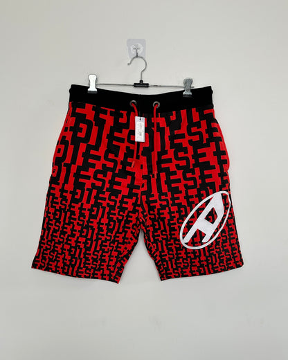 Red and black graphic print men's shorts