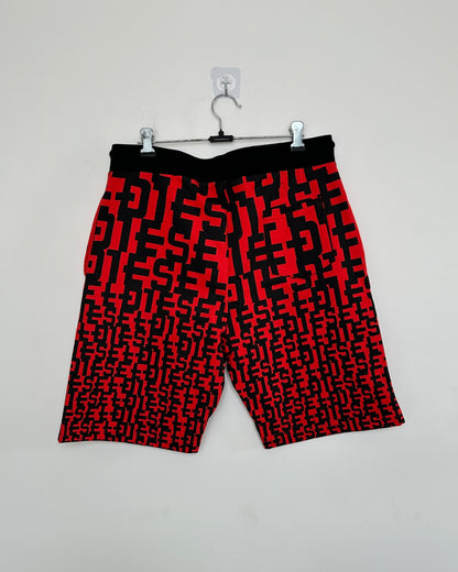 Red and black graphic print men's shorts