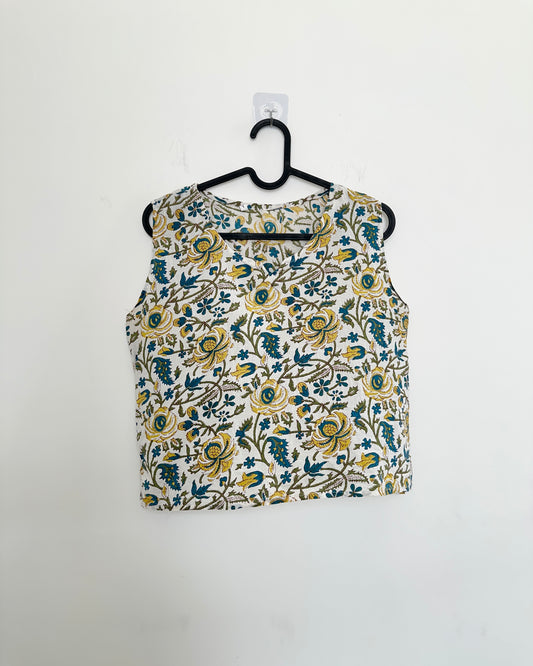 White printed cotton crop top