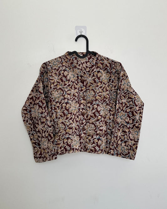 Brown kalamkari printed crop top