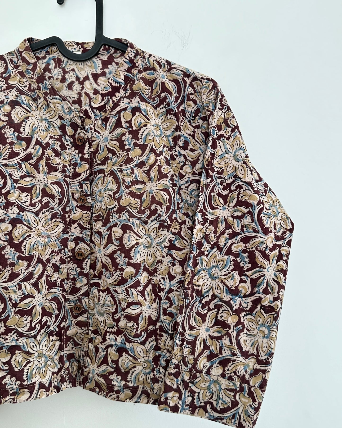Brown kalamkari printed crop top