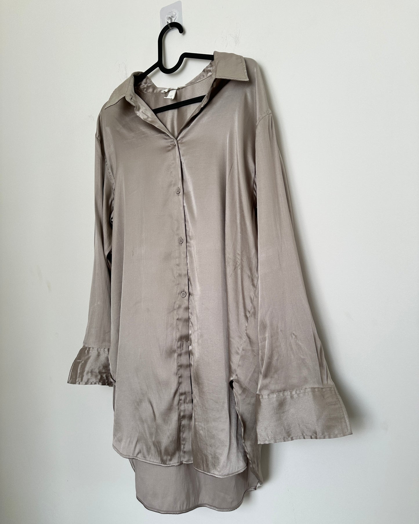 Oversized grey satin shirt
