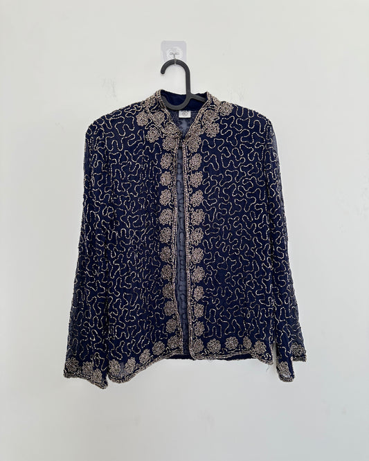 Embroidered blue pullover shirt