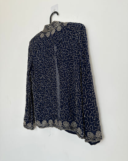 Embroidered blue pullover shirt