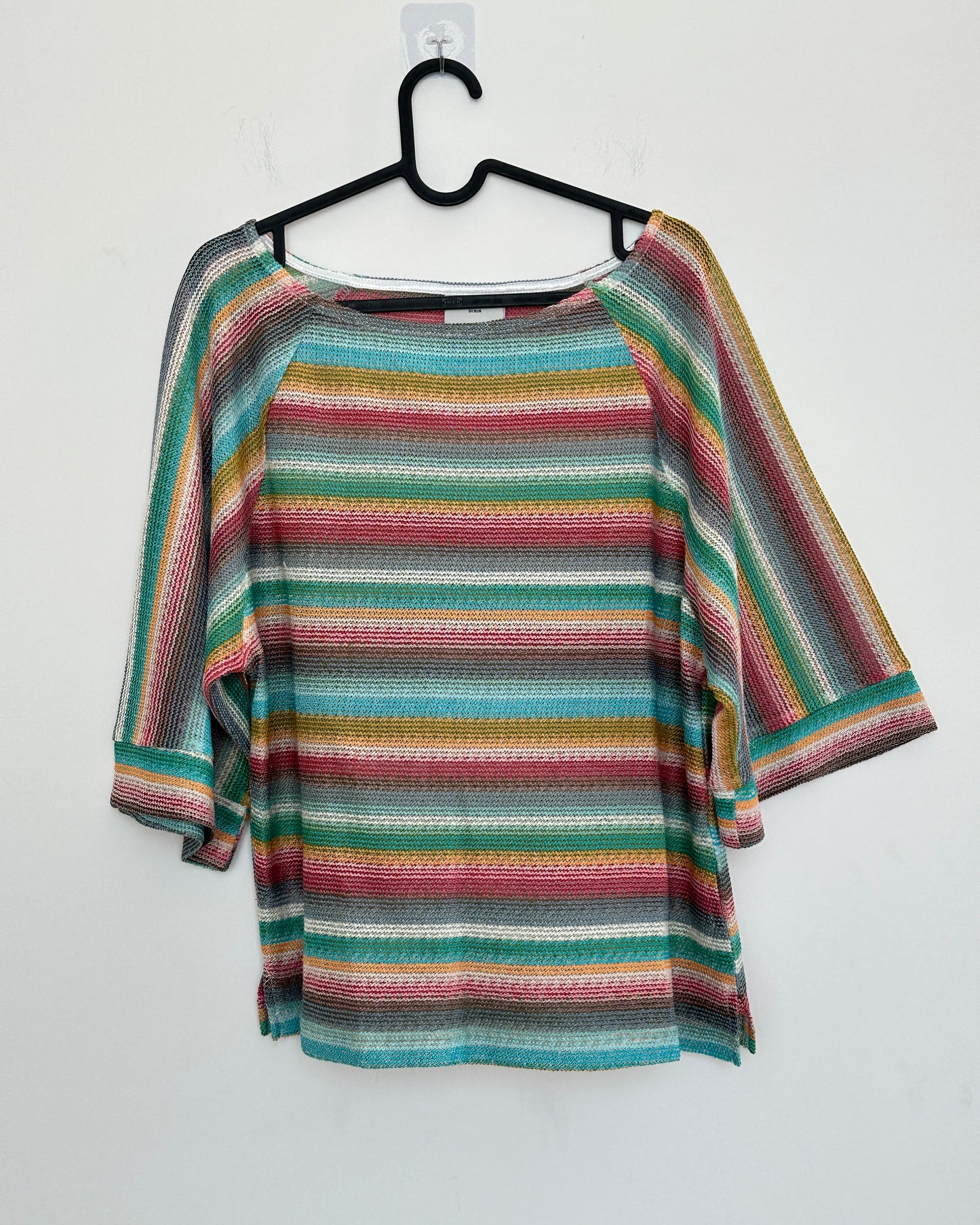 Multicolor striped knit top with boat neck