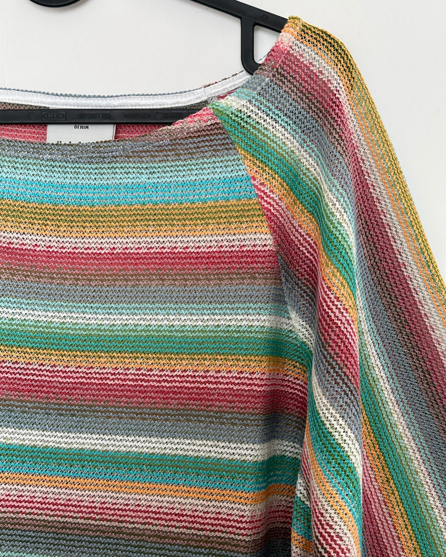 Multicolor striped knit top with boat neck
