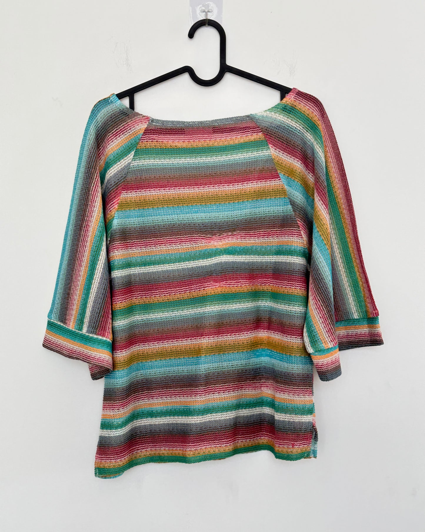 Multicolor striped knit top with boat neck